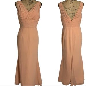 Bill Levkoff peach pink long fancy evening dress
